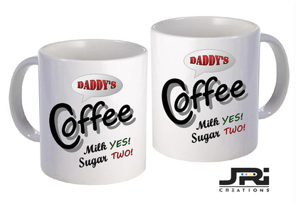Custom Printed Ceramic Coffee Mug – Grey & Red | Personalised Office Cup for Tea & Coffee | Personalised Milk & Sugar Text Option