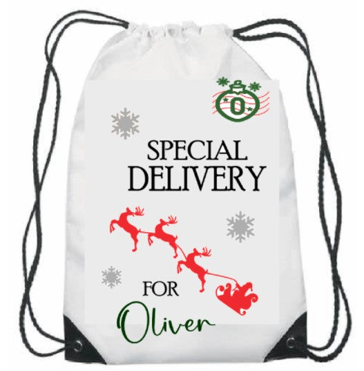 Personalised Printed Christmas Special Delivery Xmas Drawstring Bag