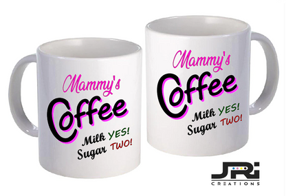 Custom Printed Coffee Cup, Cute Milk & Sugar Tea Mug, Pink Gift for Her, Preference Mug