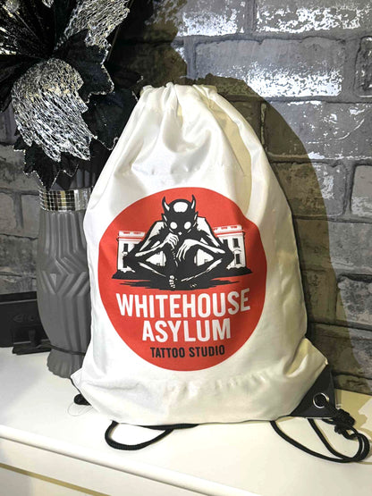 Business Whitehouse Asylum Tattoos Logo #2 Printed Drawstring Bag
