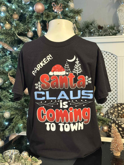 🎅Christmas Personalised Kids/Adult Family T-Shirts 🎄Santa Claus Is Coming To Town