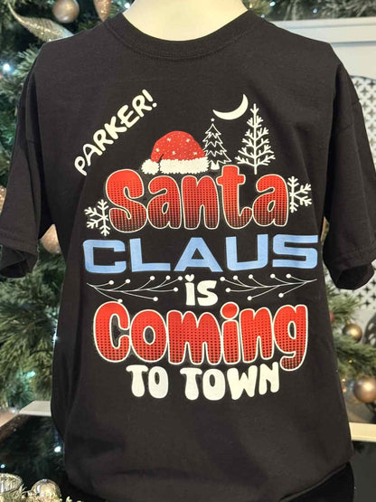 🎅Christmas Personalised Kids/Adult Family T-Shirts 🎄Santa Claus Is Coming To Town