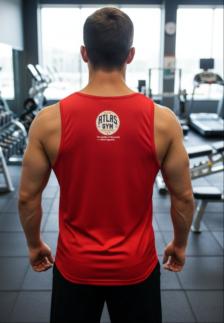 🏋️‍♂️ **New Atlas Gym** 🏋️‍♂️Official Merchandise Cool Gym Tank Top Breathable Vest ( Red )