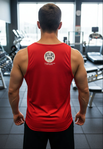 🏋️‍♂️ **New Atlas Gym** 🏋️‍♂️Official Merchandise Cool Gym Tank Top Breathable Vest ( Red )