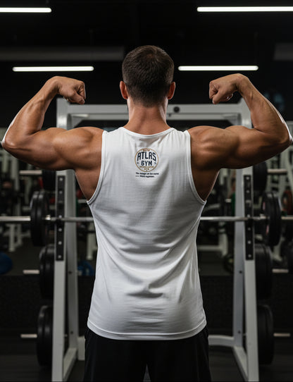 🏋️‍♂️ **New Atlas Gym** 🏋️‍♂️Official Merchandise Cool Gym Tank Top Breathable Vest ( White )