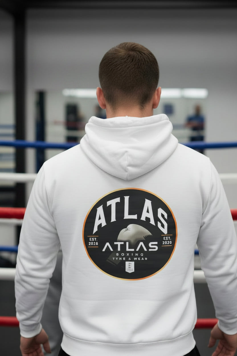 🥊 **Atlas Boxing ** 🥊Official Merchandise Soft Cotton 280GSM Gym Hoodie ( White )