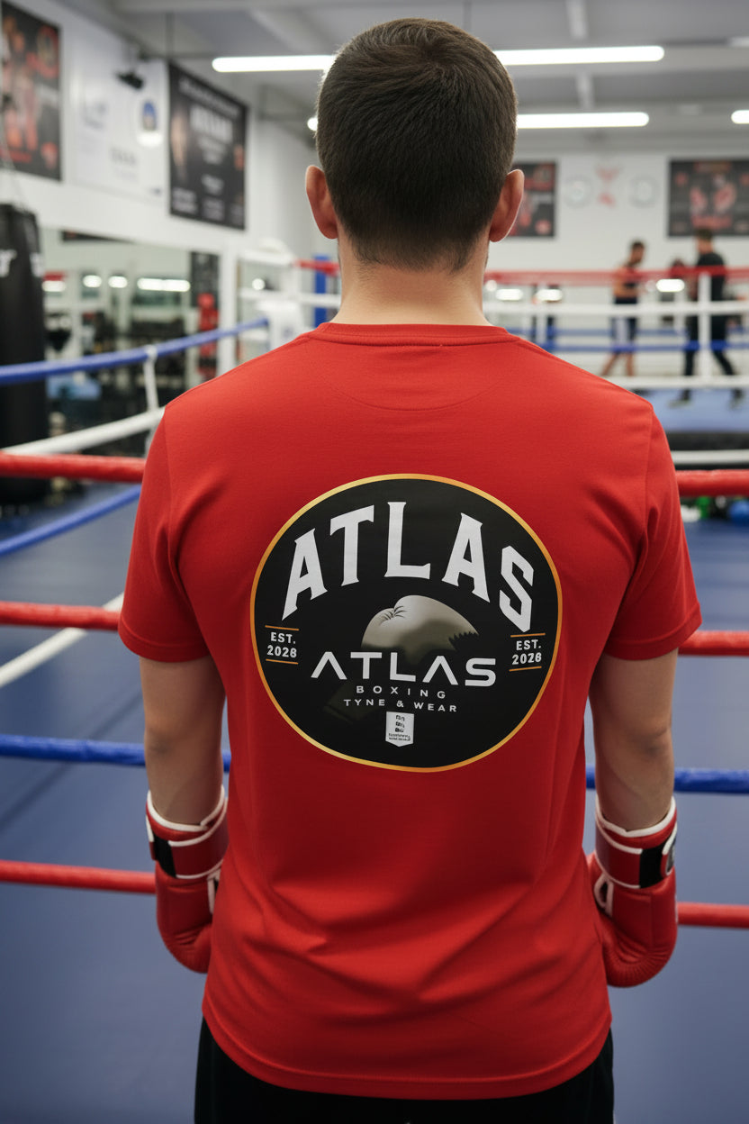 🥊 **Atlas Boxing ** 🥊 Official Merchandise Cool Gym Breathable T-Shirt ( Red )