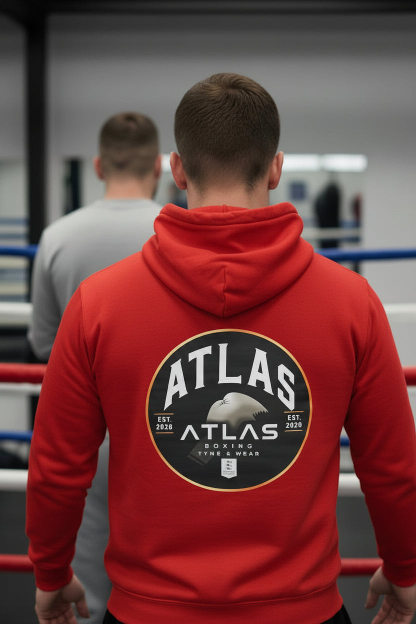 🥊 **Atlas Boxing ** 🥊Official Merchandise Soft Cotton 280GSM Gym Hoodie ( Red )
