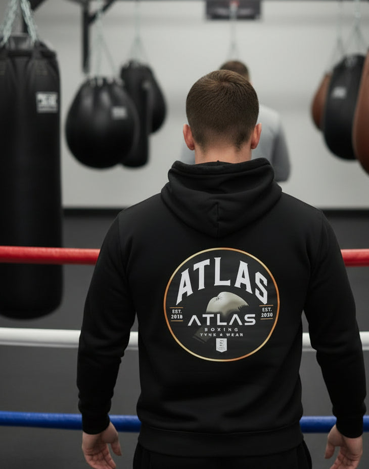 🥊 **Atlas Boxing ** 🥊Official Merchandise Soft Cotton 280GSM Gym Hoodie ( Black )