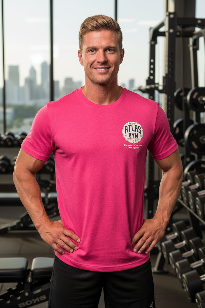 🏋️‍♂️ **New Atlas Gym** 🏋️‍♂️Official Merchandise Cool Gym Breathable T-Shirt ( Pink )