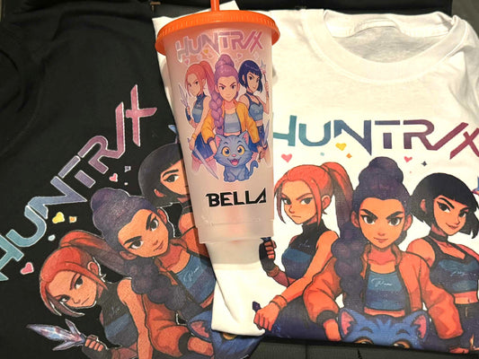 Huntrix KPOP DEMON HUNTERS T-Shirt & Matching Cold Cup ⭐Offer!