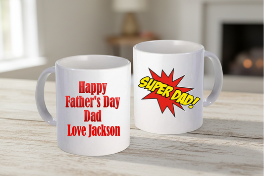 Personalised Super Dad Mug | Custom Father's Day Gift for Him | Superhero Coffee Cup