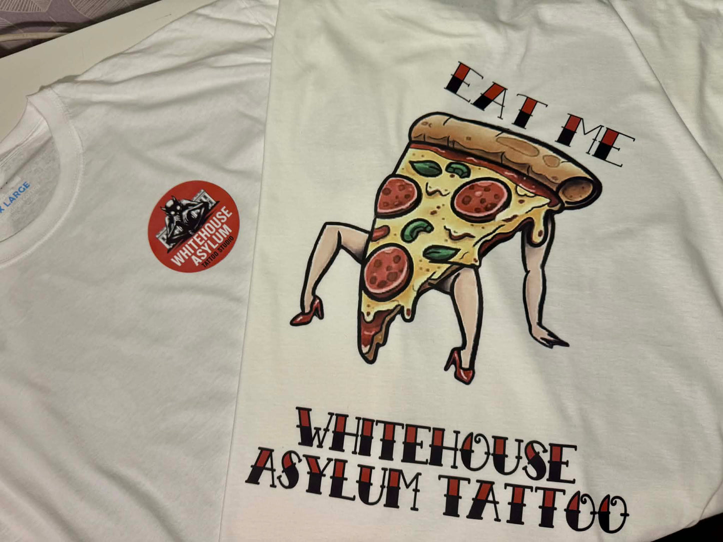 Official Whitehouse Asylum Tattoos Merchandise T-Shirt Eat Me ( Pizza )