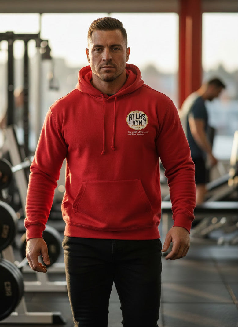 🏋️‍♂️ **New Atlas Gym** 🏋️‍♂️Official Merchandise Soft Cotton 280GSM Gym Hoodie ( Red )
