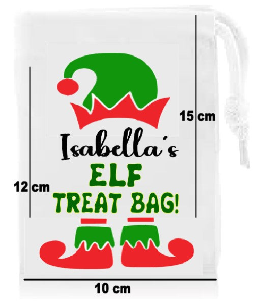 Printed Christmas Mini Stuff Elf Treat Bag Drawstring Sack