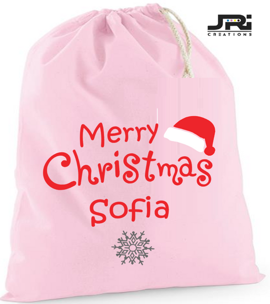 Personalised Large Merry Christmas Sack 38x49cm