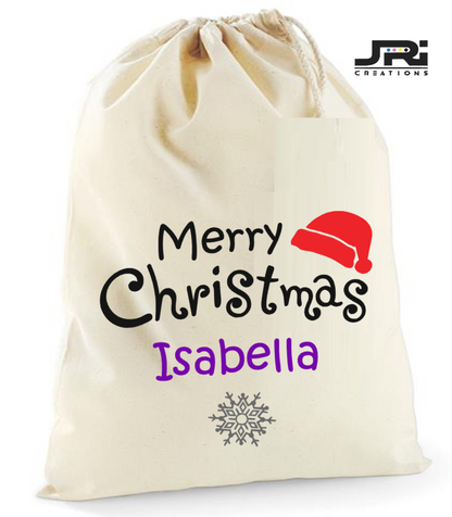 Personalised Large Merry Christmas Sack 38x49cm