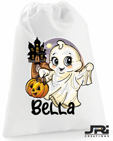 Printed Halloween Kids Ghost Stuff Bag Drawstring Sack