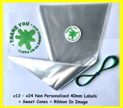 12/24 Non Personalised Green Slime Birthday Party Labels + Sweet Cones Kit
