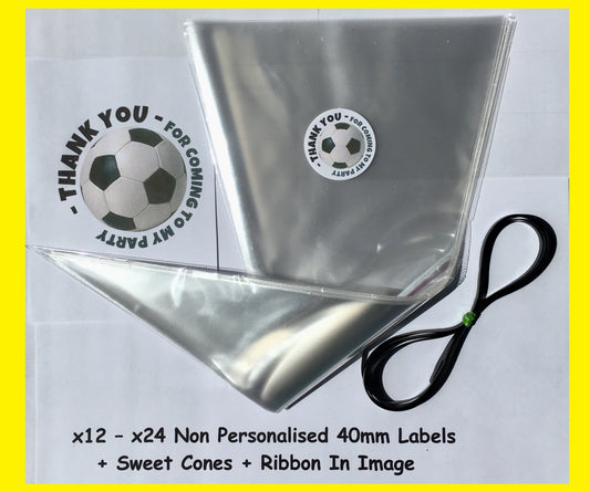 12/24 Non Personalised Football Boy Birthday Party Labels + Sweet Cones Kit