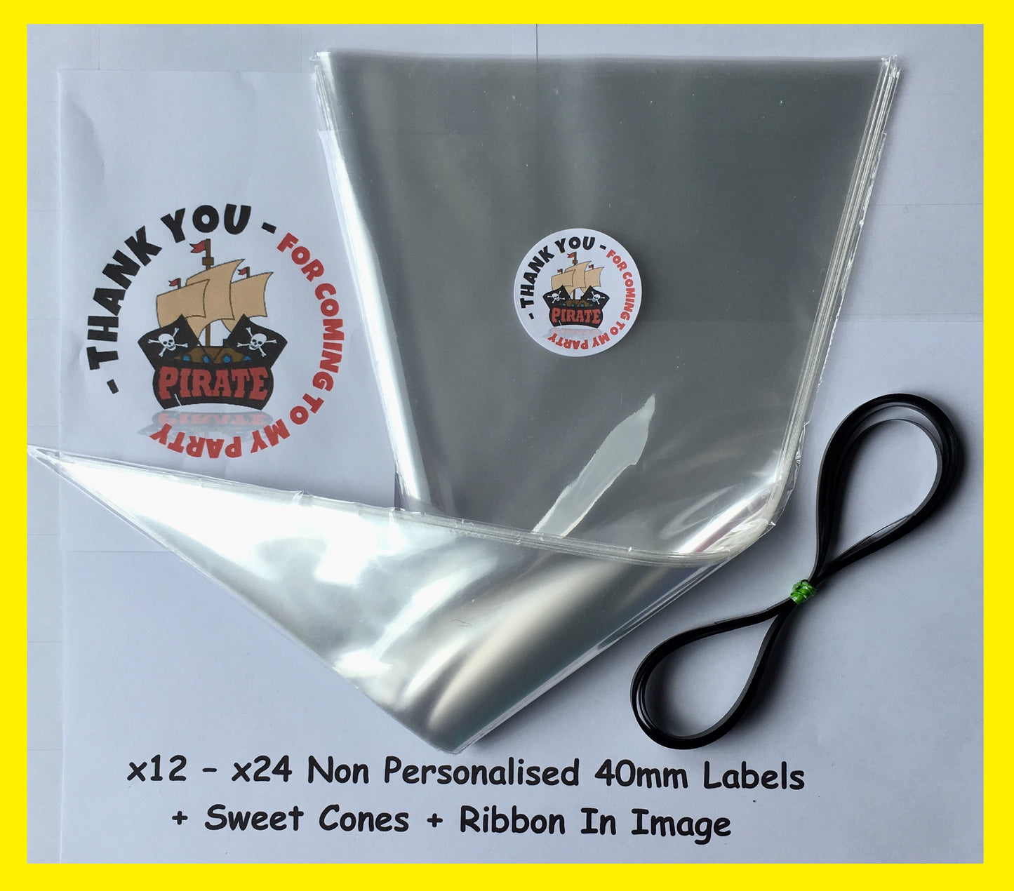 12/24 Non Personalised Pirate Birthday Party Labels + Sweet Cones Kit