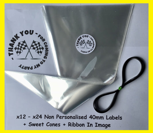 12/24 Non Personalised Flags Birthday Party Labels + Sweet Cones Kit