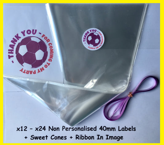 12/24 Non Personalised Football Girl Birthday Party Labels + Sweet Cones Kit