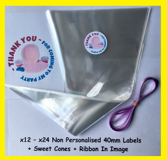 12/24 Non Personalised Pink Slime Birthday Party Labels + Sweet Cones Kit