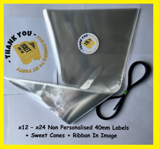 12/24 Non Personalised Cinema Birthday Party Labels + Sweet Cones Kit