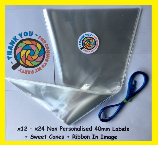 12/24 Non Personalised Lolly Birthday Party Labels + Sweet Cones Kit