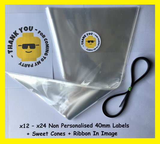 12/24 Non Personalised Blocks Birthday Party Labels + Sweet Cones Kit