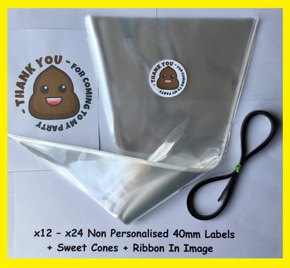 12/24 Non Personalised Poop Birthday Party Labels + Sweet Cones Kit