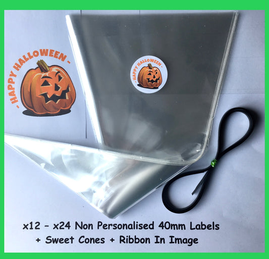 12/24 Non Personalised Halloween Pumpkin Labels + Sweet Cones Kit