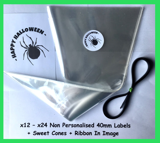 12/24 Non Personalised Halloween Spider Labels + Sweet Cones Kit