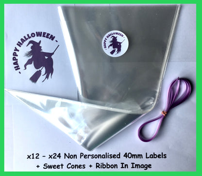 12/24 Non Personalised Halloween Witch Labels + Sweet Cones Kit