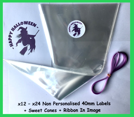 12/24 Non Personalised Halloween Witch Labels + Sweet Cones Kit