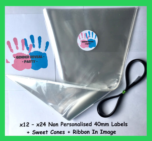 12/24 Non Personalised Gender Reveal Party Labels + Sweet Cones Kit