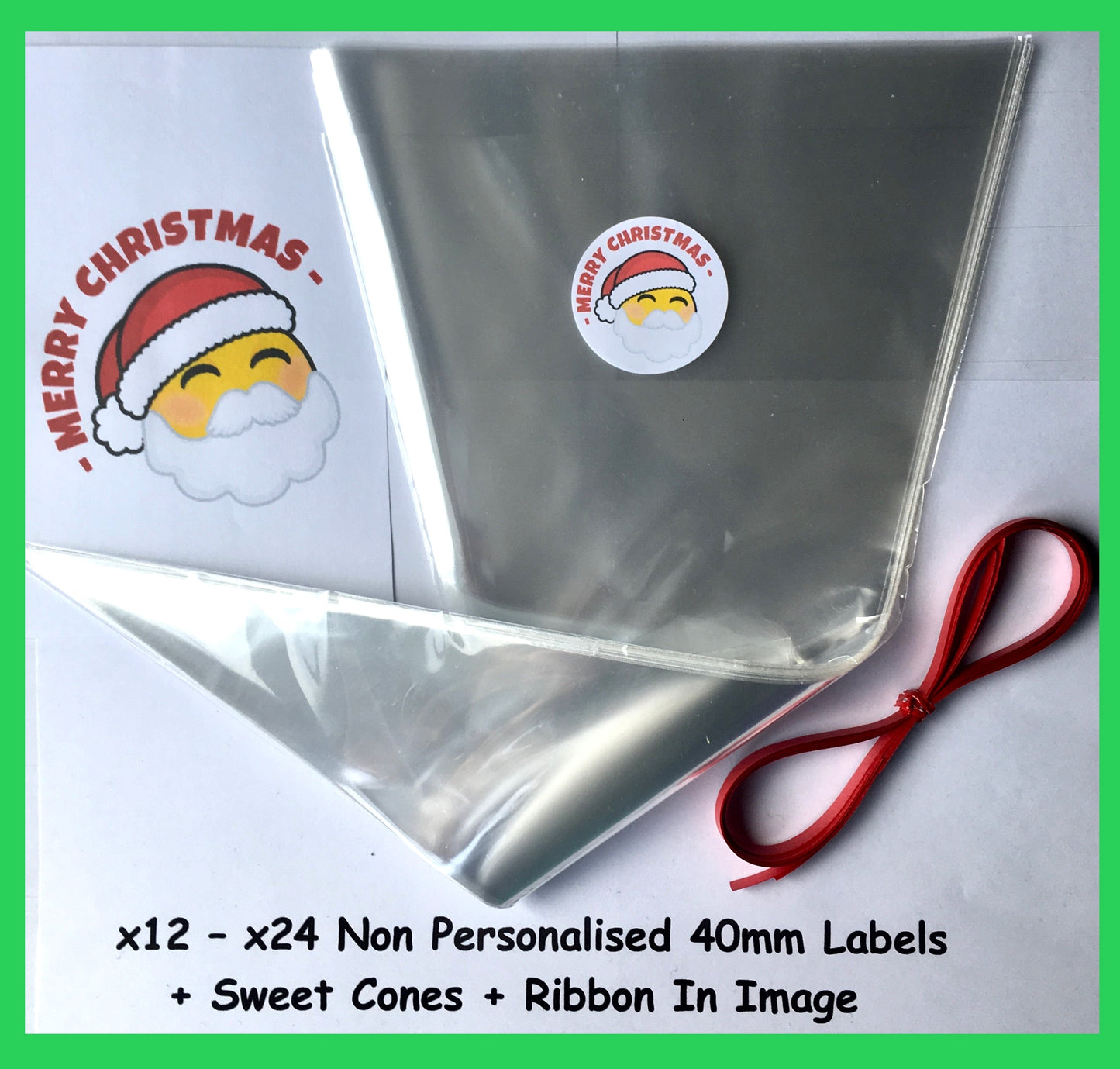 12/24 Non Personalised Merry Christmas Santa Labels + Sweet Cones Kit