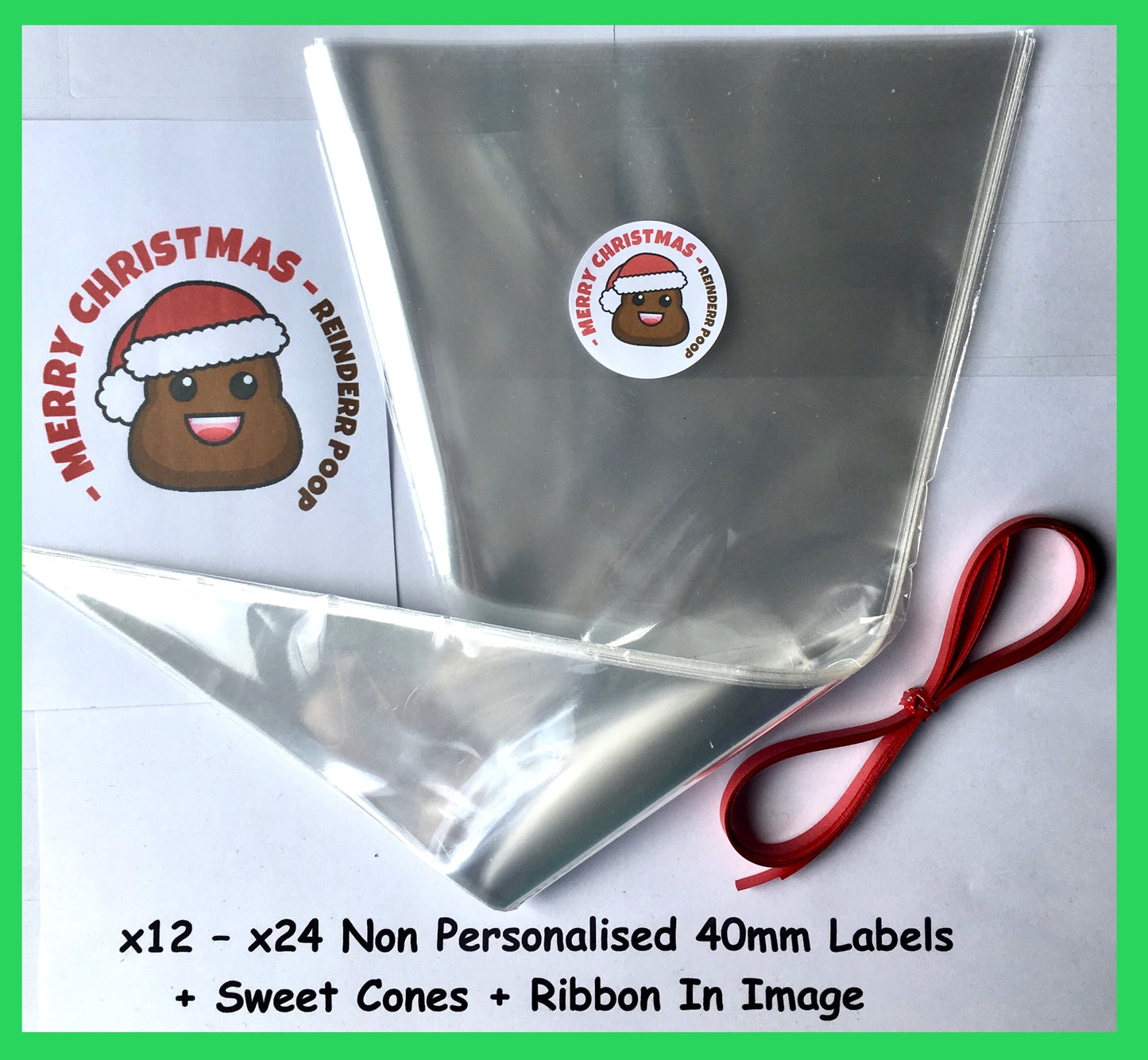 12/24 Non Personalised Christmas Reindeer Poop Labels + Sweet Cones Kit