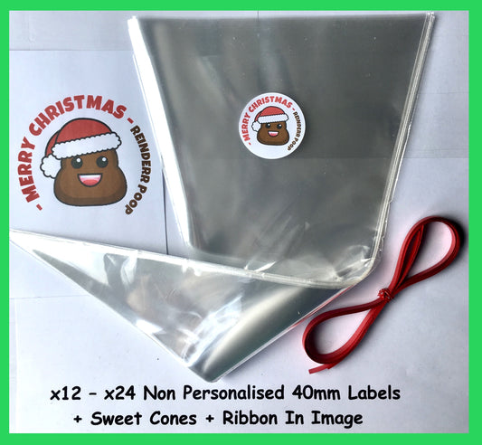 12/24 Non Personalised Christmas Reindeer Poop Labels + Sweet Cones Kit