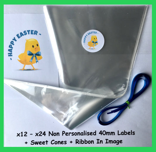 12/24 Non Personalised Easter Chick Labels + Sweet Cones Kit