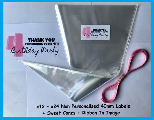 12/24 Thanks For Coming To My 4th Birthday Party Pink Sweet Cones Labels