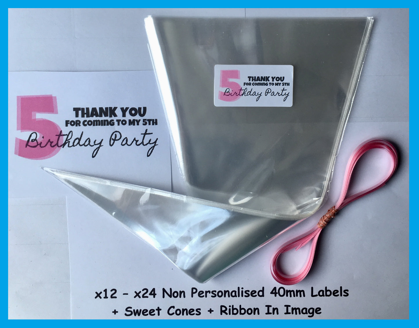 12/24 Thanks For Coming To My 5th Birthday Party Pink Sweet Cones Labels
