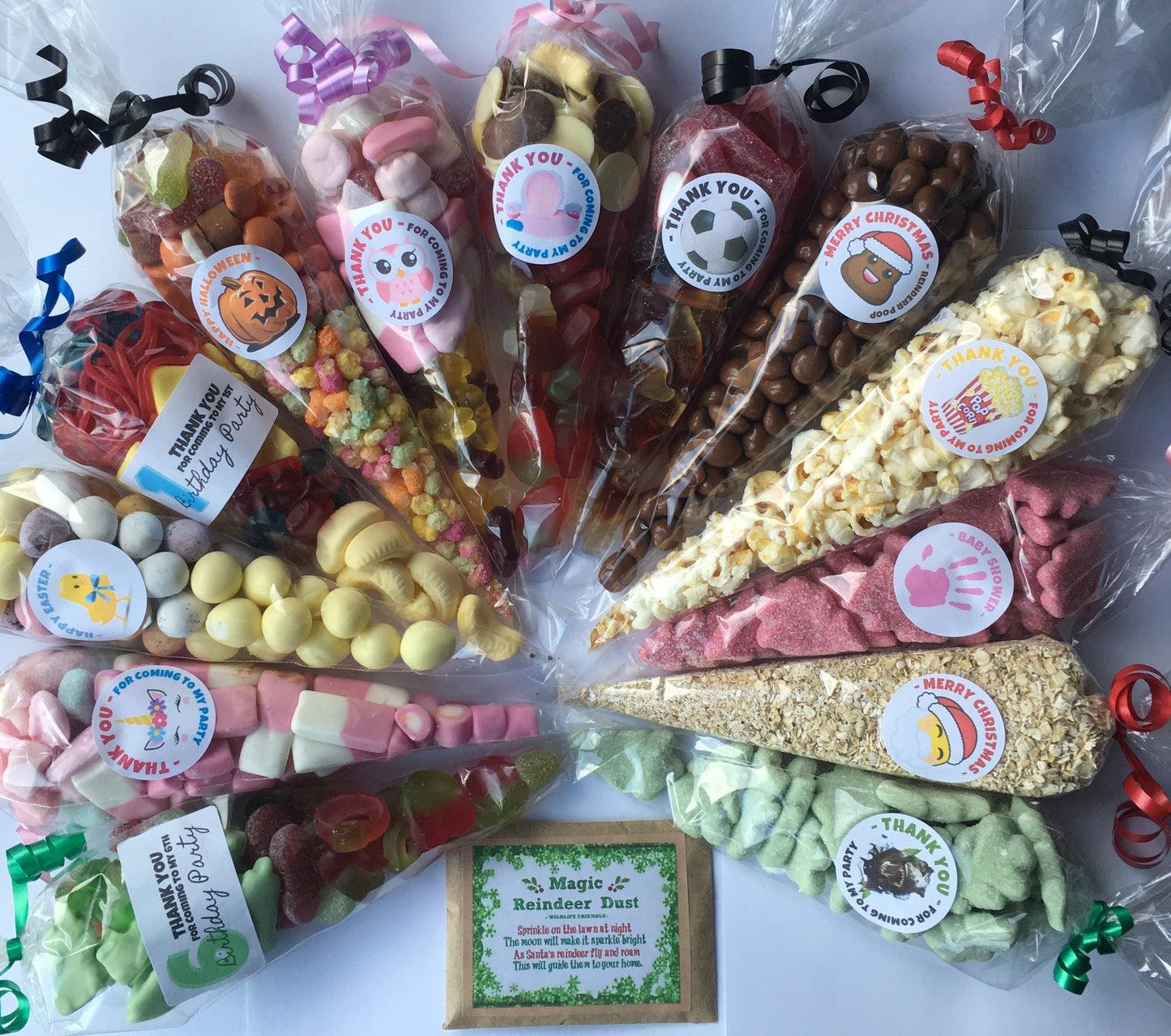 12/24 Non Personalised Unicorn Head Birthday Party Labels + Sweet Cones Kit