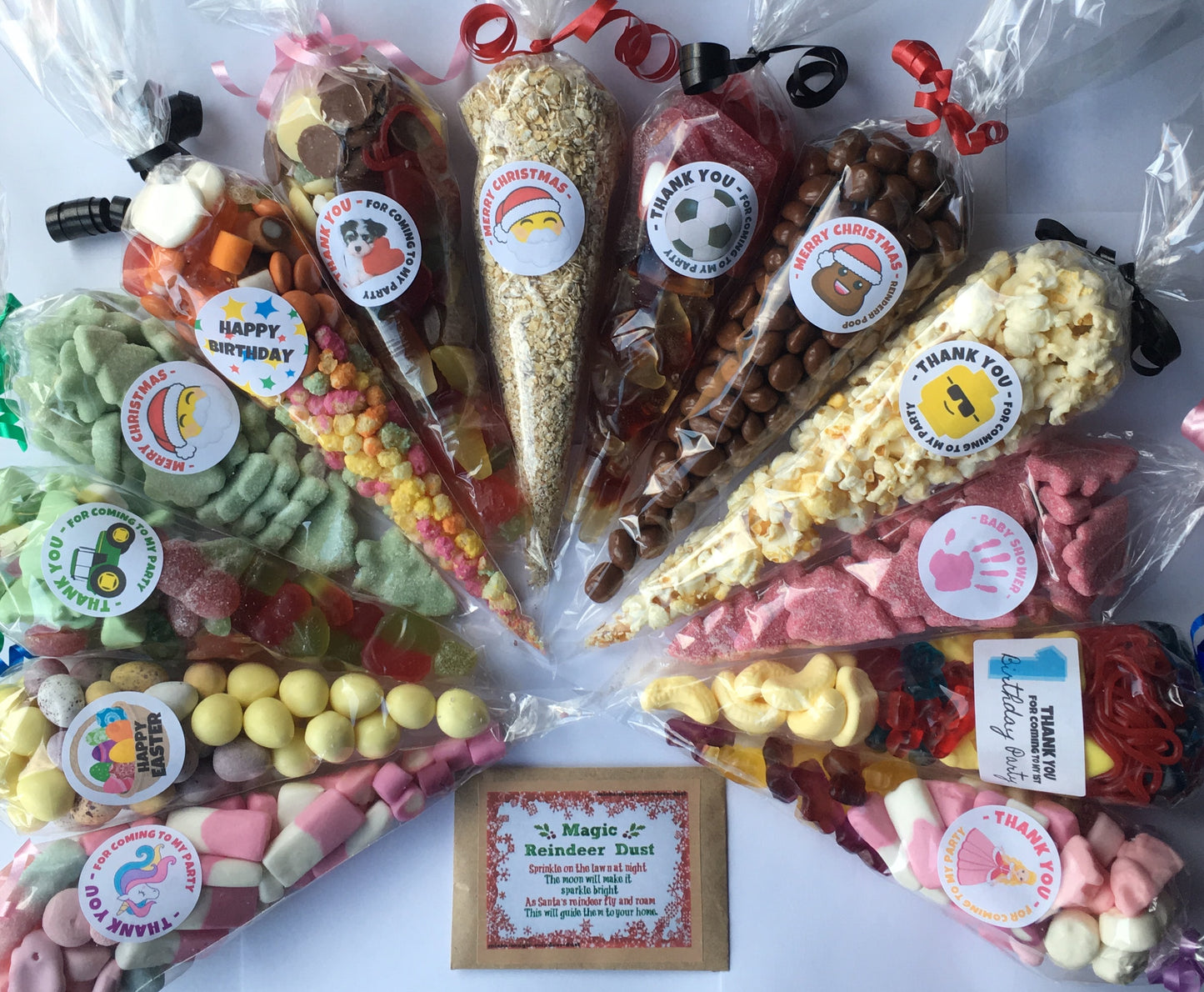 12/24 Non Personalised Unicorn Head Birthday Party Labels + Sweet Cones Kit