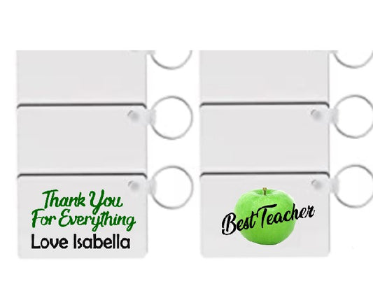 Printed Thank You Teacher Key Ring Apple Design