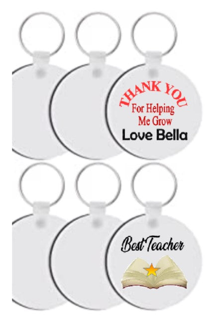 Printed Thank You Teacher Helping Me Grow Key Ring Book 2 Design Round