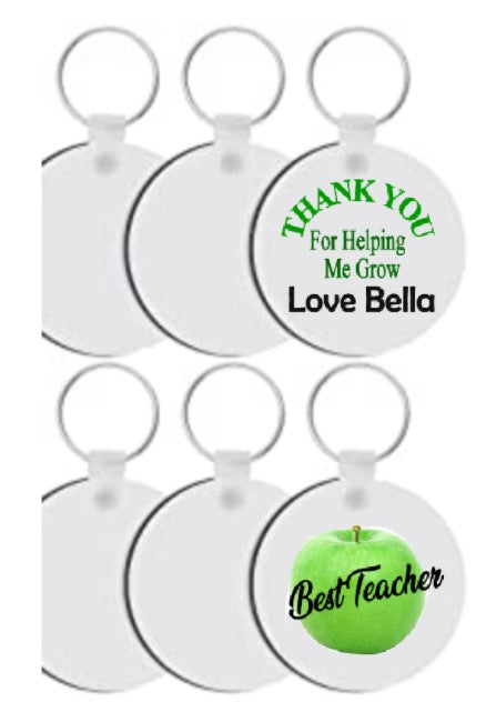 Printed Thank You Teacher Helping Me Grow Key Ring Apple Design Round
