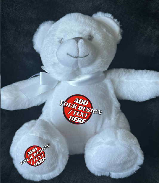 Personalised Soft Toy Plush Mumbles Print Me Teddy Bear, Printed Design Your Own 🖼️ White Bear