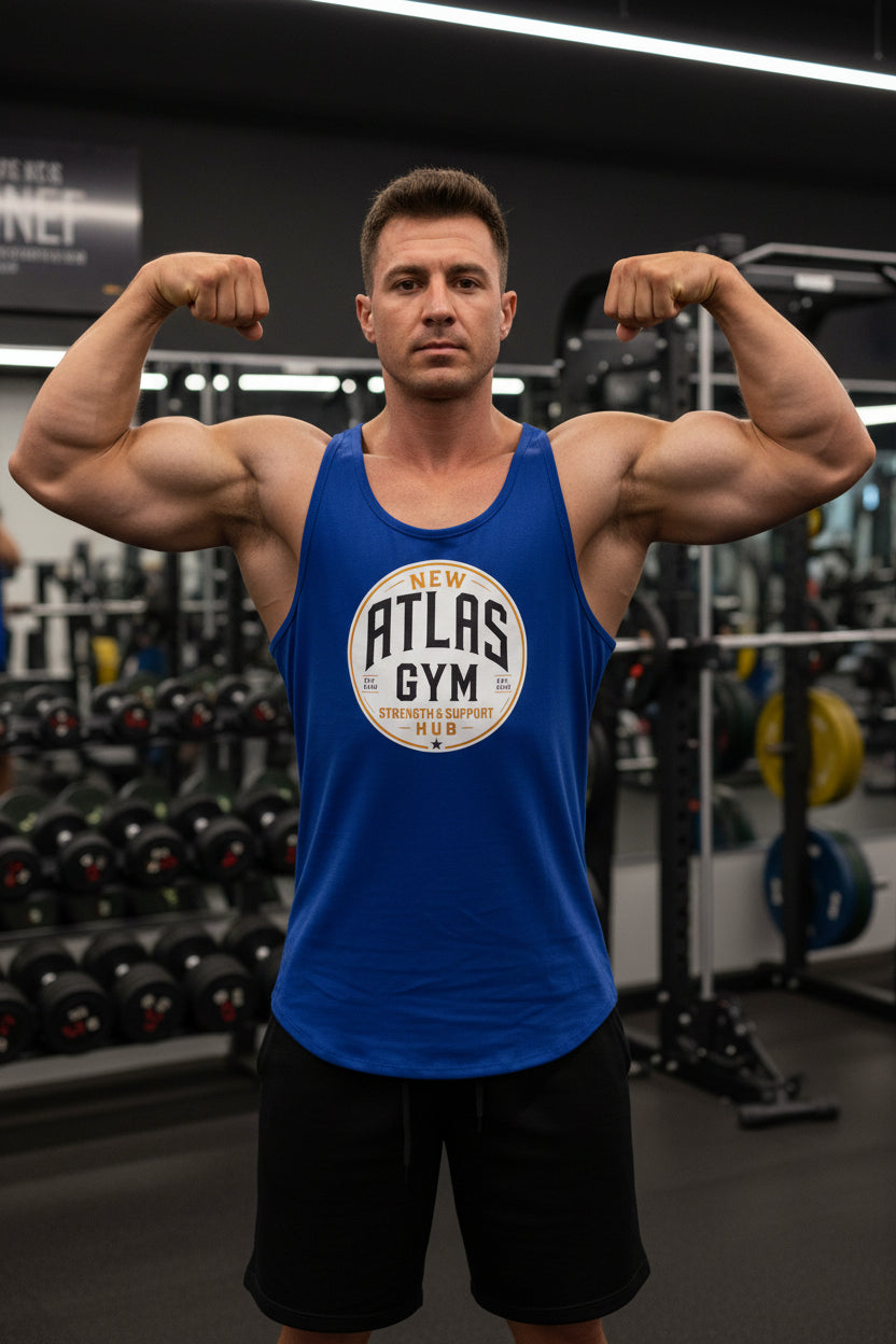 🏋️‍♂️ **New Atlas Gym** 🏋️‍♂️Official Merchandise Cool Gym Tank Top Breathable Vest ( Royal Blue )
